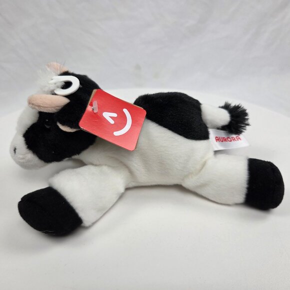 Aurora 8" Mini Flopsie Mini Moo black and white cow stuffed animal - Picture 2 of 8